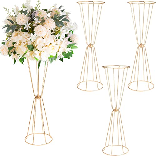 Gold Vasen Hochzeit Tafelaufsätze Blumenständer Metall 60cm hoch Trompete Vasen Geometrische Blumenständer für Hochzeit Party Abendessen Tischaufsätze Dekorative (Gold-4pcs) von LANLONG