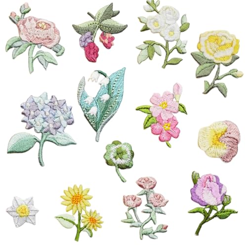 LANSKYLAN 14 Stück Patches zum Aufbügeln Blume Bestickte Aufnäher Bügelflicken Bügel Patches Blumen Embroidered Iron on Patche Aufbügelflicken Blumen Applikation zum Aufbügeln Hosen Jeans Hemden von LANSKYLAN