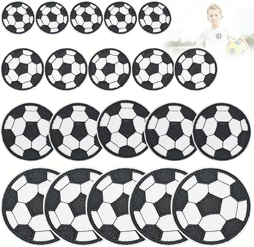 LANSKYLAN 20 Stück Fußball Patches zum Aufbügeln Bestickte Aufnäher Bügelflicken mit Fußballmotiv Bügel Patches Embroidered Iron on Patches Aufbügelflicken Kinder Applikation zum Aufbügeln Hosen Jeans von LANSKYLAN