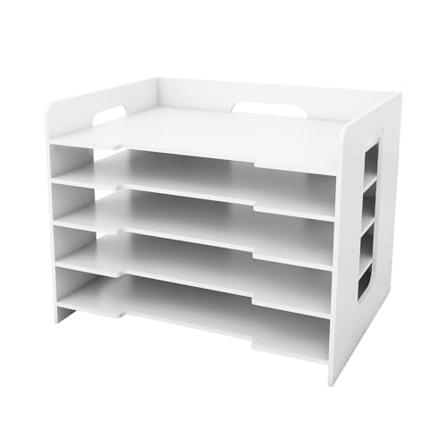 Aufbewahrungsständer für Briefablage, Aktenablage, Büro, Haus und Schule, 33,5 x 25,5 x 28 cm – 5 Schichten – Weiß (1 Stück) von LANTUS