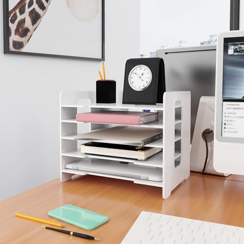 Briefablage verstellbar A4 Dokumentenorganizer für Schule und Zuhause Bürobedarf, 33,5 x 25,5 x 28 cm, 5 Ebenen, Weiß (2 Stück) von LANTUS