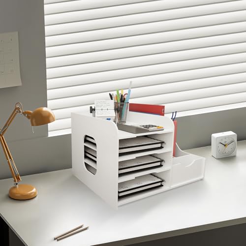 Weißer Schreibtisch-Organizer, große Kapazität, Schreibtisch-Organizer zur Aufbewahrung von A4-Papier, Stiften, Büchern, Briefen, Dokumenten, für Zuhause, Büro, Schule, 40 x 31 x 25 cm, Weiß (1 Stück) Weißer Schreibtisch-Organizer, große Kapazität, Schreibtisch-Organizer zur Aufbewahrung von A4-Papier, Stiften, Büchern, Briefen, Dokumenten, für Zuhause, Büro, Schule, 40 x 31 x 25 cm, Weiß (1 Stück) von LANTUS