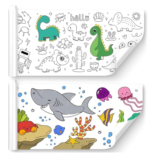 Malpapier für Kinder, 2Pcs 300 * 30cm Zeichenrolle Papierrolle, DIY Malpapier Sticky Farbe Füllpapier für Kinder Craft, Drawing Paper Roll for Mädchen und Jungen, (Dinosaurier + Ozean) von LANYOTA