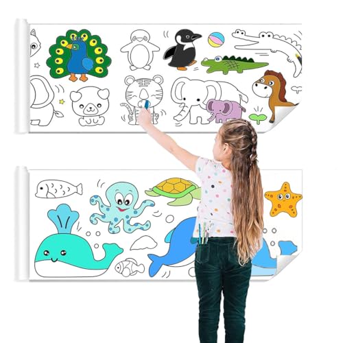 Malpapier für Kinder, 2Pcs 300 * 30cm Zeichenrolle Papierrolle, DIY Malpapier Sticky Farbe Füllpapier für Kinder Craft, Drawing Paper Roll for Mädchen und Jungen, Tier und Ozean von LANYOTA