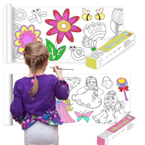 Malpapier für Kinder, 2Pcs 300 * 30cm Zeichenrolle Papierrolle, DIY Malpapier Sticky Farbe Füllpapier für Kinder Craft, Drawing Paper Roll for Mädchen und Jungen (Blume + Prinzessin) von LANYOTA