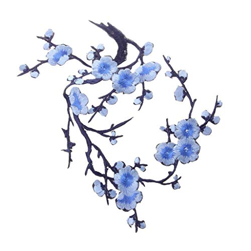 LANYUER 1 x blaue Pflaumenblüten-Stickerei-Flicken zum Aufbügeln oder Aufnähen. von LANYUER