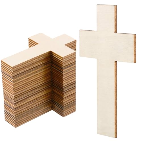 LANZLC 40 Stück Holzkreuz Deko, 11x7 cm Dünne Kreuz Anhängers aus Sperr Holz, Naturholzscheiben Kreuz zum Bemalen, Holz Ornamente Chip für Bemalen, Dekorieren, Geschenk & Decoupage Blanko von LANZLC