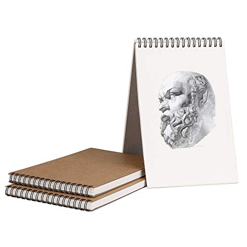 RZKJ-SHOP Skizzenbuch din A5 Zeichenblock Kunst Spirale Leerseite Für Kinder, Anfänger, Profis, 3pcs Kraft Cover Zeichenbuch Kunstbuch für Bleistift Aquarellstift (30 Blatt, 160GSM) von LAOSEP