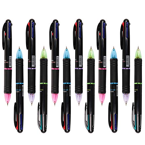 LAOYE 12 Stücke Kugelschreiber Mehrfarbig 4 in 1 Retractable Kugelschreiber 4 Farben (Rot, Grün, Blau und Schwarz), Multicolor Stifte für Studenten Kinder Büro Schulbedarf von LAOYE