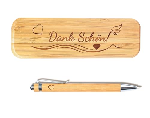 LAOYE Kugelschreiber Gravur Holzbox, Kuli mit Gravur Herz Glücksbringer Holzschachtel Dankeschön als nachhaltiges Geschenk Abschiedsgeschenk für Kollege, Freunde, Lehrer (Blauschreibend) von LAOYE