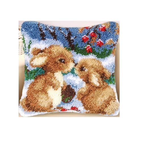 LAPATAIN Knüpfhaken-Set für DIY-Kissenbezüge, Handarbeit, Häkeln für große Familie, 40 x 40 cm (zwei Kaninchen) von LAPATAIN