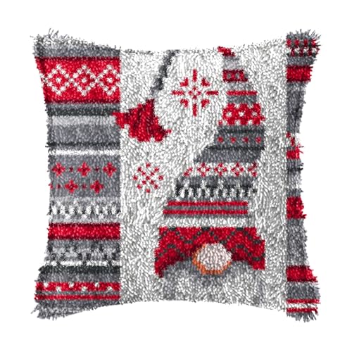 LAPATAIN Knüpfhaken-Set für DIY-Kissenbezug, Handarbeit, Häkeln für große Familie, 40 x 40 cm, Weihnachtsmütze von LAPATAIN
