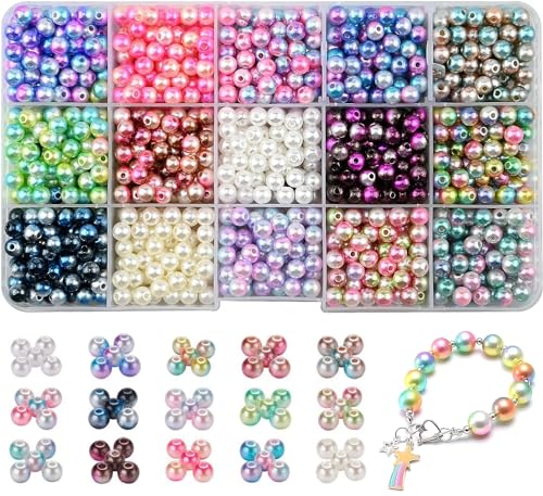 LAPLBEKE 1200 Stück Bunte Perlen für Armbänder, 6mm Perlen zum Auffädeln mit 15 Farben, Basteln Perle für Auffädeln Halskette Schmuck Handwerk Dekor (6MM) von LAPLBEKE