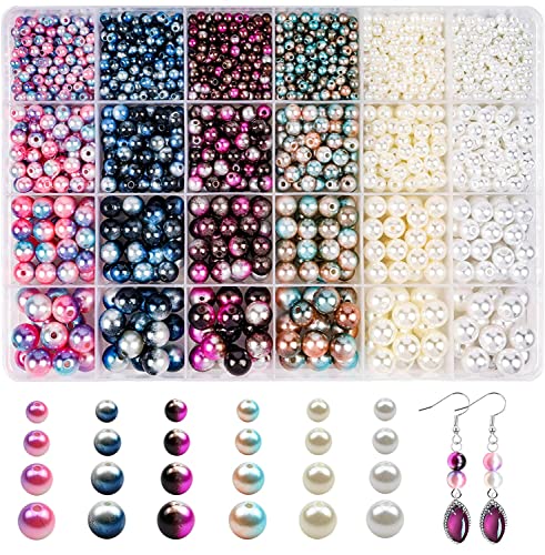 LAPLBEKE 1890 Stück Perlen Set für Armbänder, 6 Farben Farbverlauf Perlen Zum Auffädeln, Bastelperlen für Schmuckherstellung DIY Ohrringen Halsketten Handwerk (Regenbogen) von LAPLBEKE