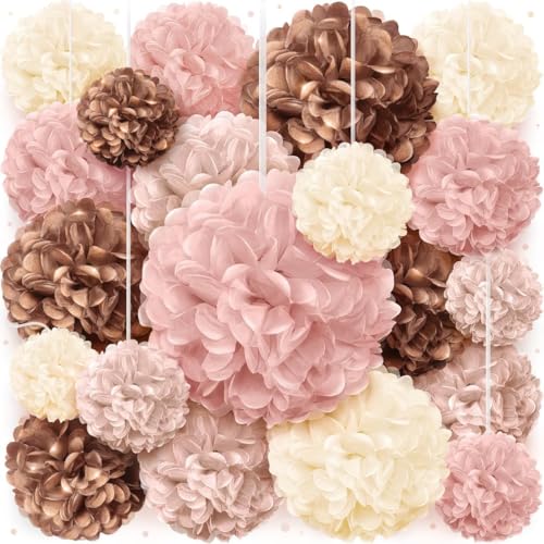 LAPLBEKE 20 Stück Boho Pompons Deko, Rosa Papier Blumen Dekorationen für Geburtstage, Brautparty Dekorationen, Boho Babyparty Dekorationen für Mädchen, Geburtstagsdeko (ROSA) von LAPLBEKE
