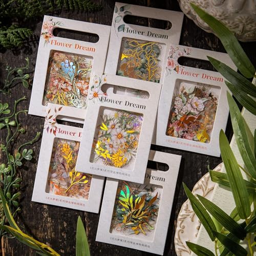 LAPLBEKE 240 Stk Scrapbook Aufkleber, Vintage Heißprägekante Blume Eukalyptus Zubehör Set für Scrapbooking, Bullet Journal, Tagebuch, Fotoalbum, Kartenherstellung, DIY-Handwerk (Gold) von LAPLBEKE