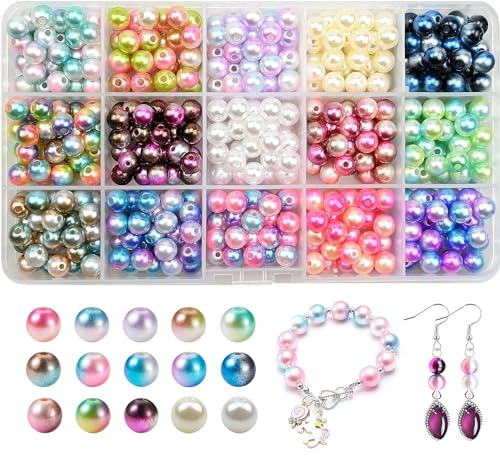 LAPLBEKE 450 Stück Bunte Perlen für Armbänder, 8mm Perlen zum Auffädeln mit 15 Farben, Basteln Perle für Auffädeln Halskette Schmuck Handwerk Dekor von LAPLBEKE