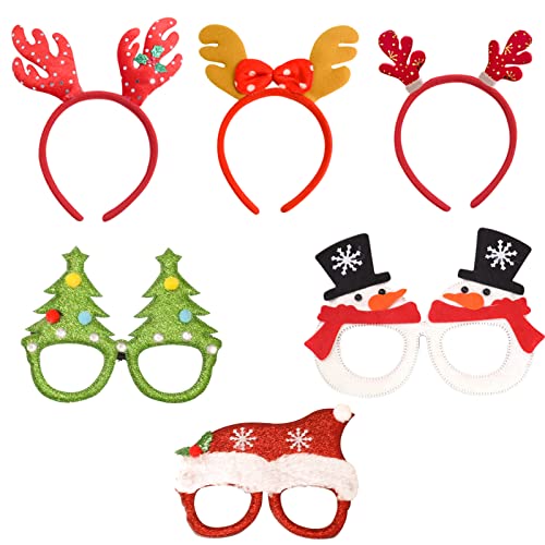 3*Weihnachtsstirnbänder Und 3* Weihnachtsbrillen Kreative Weihnachten Brillen Haarschmuck Gläser Brillengestell Haarband Sortierte partybrille Gastgeschenke und Dekoration für Weihnachtendekor (A) von LAPONO