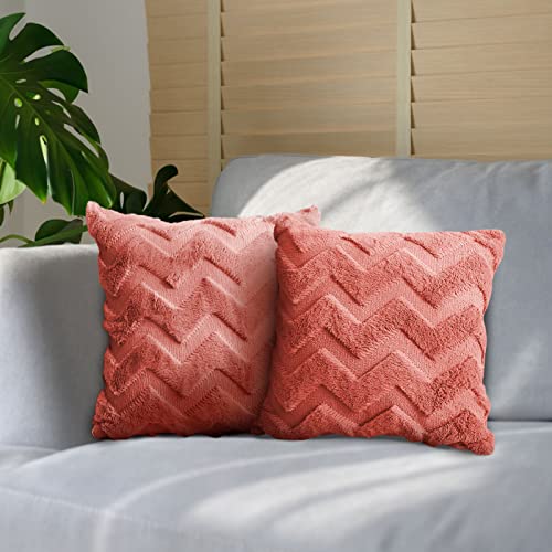 LAPONO 2er Set Wolle Kissenbezug Orange Rot,45x45cm Kurze Samt Deko Kissen Weich Sofakissen Luxus Stil Kissenbezüge Zierkissenbezug Versteckter Reißverschluss für Sofa Wohnzimmer Schlafzimmer von LAPONO