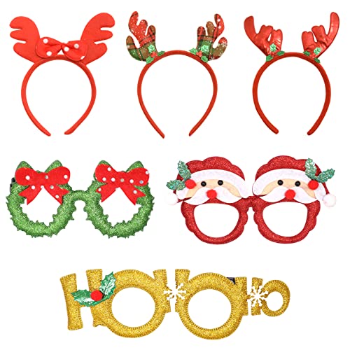 LAPONO 3*Weihnachtsstirnbänder Und 3* Weihnachtsbrillen Kreative Weihnachten Brillen Haarschmuck Gläser Brillengestell Haarband Sortierte partybrille Gastgeschenke und Dekoration Weihnachtendekor (B) von LAPONO