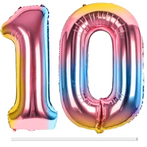 LAPONO Luftballons Geburtstag Zahl 10 Bunt, XXL Folienballon Zahlen 1 und 0 Riesen Helium Ballons 10 Jahre Geburtstagsdeko für Junge, Mädchen 10. Regenbogen Kindergeburtstag Jubiläum Party Deko LAPONO Luftballons Geburtstag Zahl 10 Bunt, XXL Folienballon Zahlen 1 und 0 Riesen Helium Ballons 10 Jahre Geburtstagsdeko für Junge, Mädchen 10. Regenbogen Kindergeburtstag Jubiläum Party Deko von LAPONO