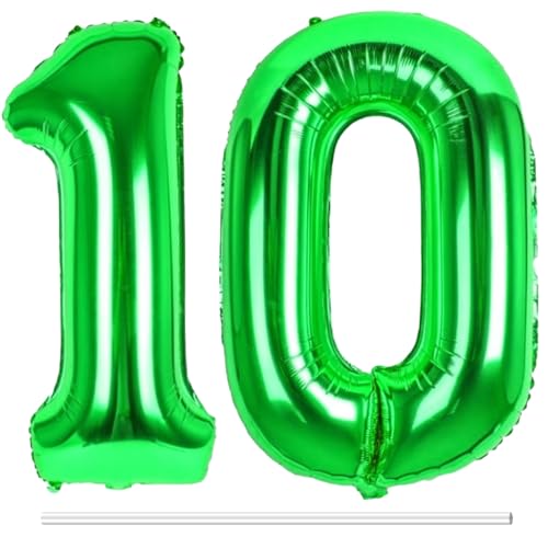 LAPONO Luftballons Geburtstag Zahl 10 Grün, XXL Folienballon Zahlen 1 und 0 Riesen Helium Ballons 10 Jahre Geburtstagsdeko für Junge, Mädchen 10. Kindergeburtstag Jubiläum Party Deko von LAPONO