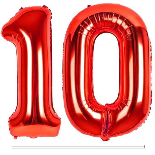 LAPONO Luftballons Geburtstag Zahl 10 Rot, XXL Folienballon Zahlen 1 und 0 Riesen Helium Ballons 10 Jahre Geburtstagsdeko für Junge, Mädchen 10. Kindergeburtstag Jubiläum Party Deko LAPONO Luftballons Geburtstag Zahl 10 Rot, XXL Folienballon Zahlen 1 und 0 Riesen Helium Ballons 10 Jahre Geburtstagsdeko für Junge, Mädchen 10. Kindergeburtstag Jubiläum Party Deko von LAPONO