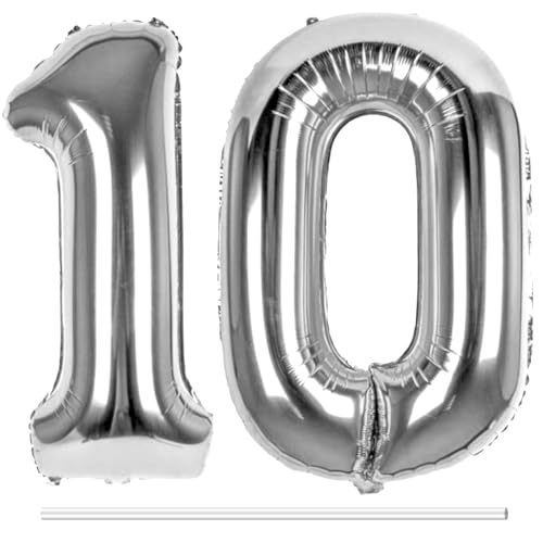 LAPONO Luftballons Geburtstag Zahl 10 Silber, XXL Folienballon Zahlen 1 und 0 Riesen Helium Ballons 10 Jahre Geburtstagsdeko für Junge, Mädchen 10. Kindergeburtstag Jubiläum Party Deko LAPONO Luftballons Geburtstag Zahl 10 Silber, XXL Folienballon Zahlen 1 und 0 Riesen Helium Ballons 10 Jahre Geburtstagsdeko für Junge, Mädchen 10. Kindergeburtstag Jubiläum Party Deko von LAPONO