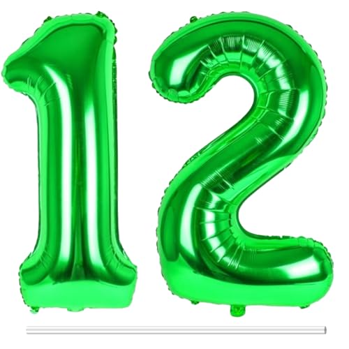 LAPONO Luftballons Geburtstag Zahl 12 Grün, XXL Folienballon Zahlen 1 und 2 Riesen Helium Ballons 12 Jahre Geburtstagsdeko für Junge, Mädchen 12. 21. Kindergeburtstag Jubiläum Party Deko von LAPONO
