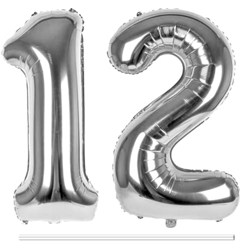 LAPONO Luftballons Geburtstag Zahl 12 Silber, XXL Folienballon Zahlen 1 und 2 Riesen Helium Ballons 12 Jahre Geburtstagsdeko für Junge, Mädchen 12. 21. Kindergeburtstag Jubiläum Party Deko LAPONO Luftballons Geburtstag Zahl 12 Silber, XXL Folienballon Zahlen 1 und 2 Riesen Helium Ballons 12 Jahre Geburtstagsdeko für Junge, Mädchen 12. 21. Kindergeburtstag Jubiläum Party Deko von LAPONO