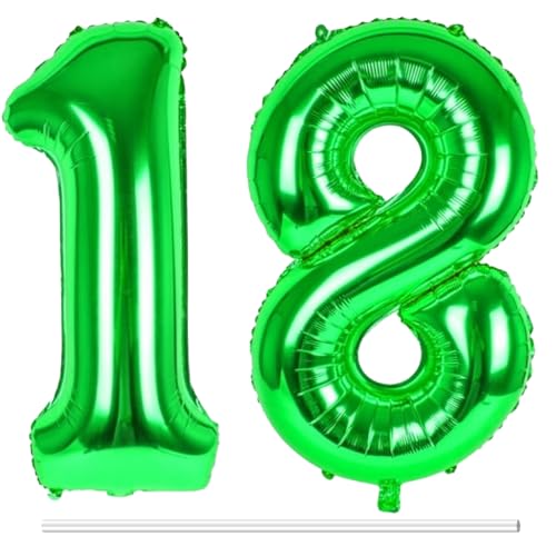 LAPONO Luftballons Geburtstag Zahl 18 Grün, XXL Folienballon Zahlen 1 und 8 Riesen Helium Ballons 18 Jahre Geburtstagsdeko für Junge, Mädchen 18. Kindergeburtstag Jubiläum Party Deko von LAPONO