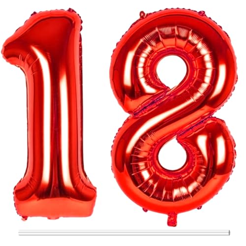 LAPONO Luftballons Geburtstag Zahl 18 Rot, XXL Folienballon Zahlen 1 und 8 Riesen Helium Ballons 18 Jahre Geburtstagsdeko für Junge, Mädchen 18. Kindergeburtstag Jubiläum Party Deko LAPONO Luftballons Geburtstag Zahl 18 Rot, XXL Folienballon Zahlen 1 und 8 Riesen Helium Ballons 18 Jahre Geburtstagsdeko für Junge, Mädchen 18. Kindergeburtstag Jubiläum Party Deko von LAPONO