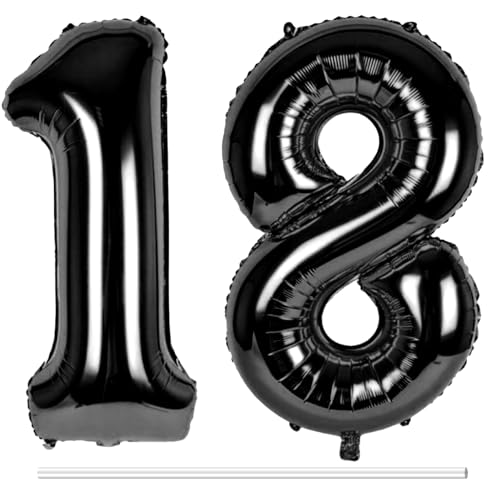 LAPONO Luftballons Geburtstag Zahl 18 Schwarz, XXL Folienballon Zahlen 1 und 8 Riesen Helium Ballons 18 Jahre Geburtstagsdeko für Junge, Mädchen 18. Kindergeburtstag Jubiläum Party Deko von LAPONO
