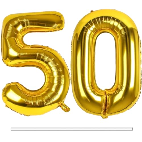 LAPONO Luftballons Geburtstag Zahl 50 Gold, XXL Folienballon Zahlen 5 und 0 Riesen Helium Ballons 50 Jahre Geburtstagsdeko für Junge, Mädchen 50. Kindergeburtstag Jubiläum Party Deko von LAPONO
