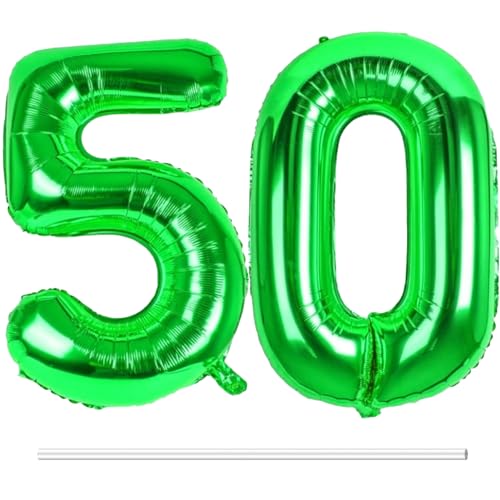 LAPONO Luftballons Geburtstag Zahl 50 Grün, XXL Folienballon Zahlen 5 und 0 Riesen Helium Ballons 50 Jahre Geburtstagsdeko für Junge, Mädchen 50. Kindergeburtstag Jubiläum Party Deko von LAPONO