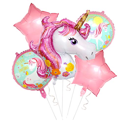 LAPONO Einhorn Party Supplies Dekorationen mit Einhorn Ballons, Glücklich Geburtstag Banner für Mädchen Boy Kids Folienballon Einhorn Helium Einhorn Luftballons (Rosa, Medium) von LAPONO