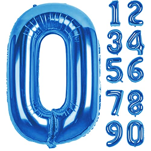 Luftballon 0. Folienballon Geburtstag Zahlen Luftballons,Blau XXL Riesen Zahl 0. Helium Ballon für Mädchen Junge Mann Frau 0. Geburtstagdeko Babyparty Jubiläum Festival Unternehmen Deko Zahlenballons von LAPONO