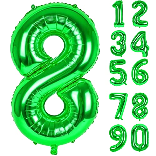 Luftballon 8. Folienballon Geburtstag Zahlen Luftballons,Grün XXL Riesen Zahl 8. Helium Ballon für Mädchen Junge Mann Frau 8. Geburtstagdeko Babyparty Jubiläum Festival Unternehmen Deko Zahlenballons von LAPONO