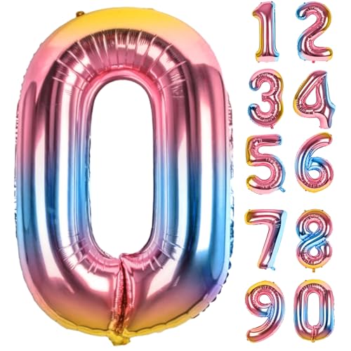 Zahlen Luftballons Geburtstag 0 Bunt, Folienballon Riesen 82cm Helium Ballons Zahl Regenbogen Farbverlauf Luftballon Geburtstagsdeko Für Mädchen Junge Kindergeburtstag Babyparty Jubiläum Party Deko von LAPONO