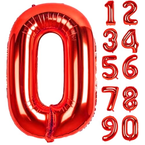 Zahlen Luftballons Geburtstag 0 Rot, Folienballon Riesen 82cm Helium Ballons Zahl Luftballon Zahlenluftballons Geburtstagsdeko Für Mädchen Junge Kindergeburtstag Babyparty Jubiläum Party Deko von LAPONO