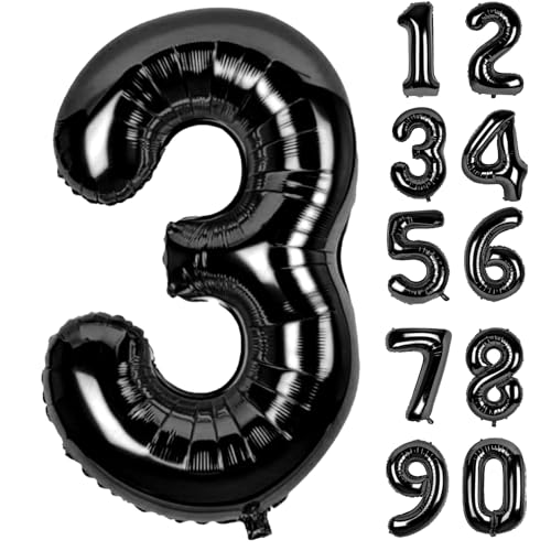Zahlen Luftballons Geburtstag 3 Schwarz, Folienballon Riesen 82cm Helium Ballons Zahl Luftballon Zahlenluftballons Geburtstagsdeko Für Mädchen Junge Kindergeburtstag Babyparty Jubiläum Party Deko Zahlen Luftballons Geburtstag 3 Schwarz, Folienballon Riesen 82cm Helium Ballons Zahl Luftballon Zahlenluftballons Geburtstagsdeko Für Mädchen Junge Kindergeburtstag Babyparty Jubiläum Party Deko von LAPONO