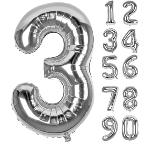 Zahlen Luftballons Geburtstag 3 Silber, Folienballon Riesen 82cm Helium Ballons Zahl Luftballon Zahlenluftballons Geburtstagsdeko Für Mädchen Junge Kindergeburtstag Babyparty Jubiläum Party Deko Zahlen Luftballons Geburtstag 3 Silber, Folienballon Riesen 82cm Helium Ballons Zahl Luftballon Zahlenluftballons Geburtstagsdeko Für Mädchen Junge Kindergeburtstag Babyparty Jubiläum Party Deko von LAPONO