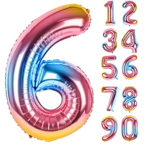 Zahlen Luftballons Geburtstag 6 Bunt, Folienballon Riesen 82cm Helium Ballons Zahl Regenbogen Farbverlauf Luftballon Geburtstagsdeko Für Mädchen Junge Kindergeburtstag Babyparty Jubiläum Party Deko Zahlen Luftballons Geburtstag 6 Bunt, Folienballon Riesen 82cm Helium Ballons Zahl Regenbogen Farbverlauf Luftballon Geburtstagsdeko Für Mädchen Junge Kindergeburtstag Babyparty Jubiläum Party Deko von LAPONO