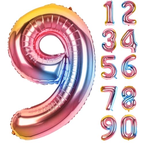 Zahlen Luftballons Geburtstag 9 Bunt, Folienballon Riesen 82cm Helium Ballons Zahl Regenbogen Farbverlauf Luftballon Geburtstagsdeko Für Mädchen Junge Kindergeburtstag Babyparty Jubiläum Party Deko Zahlen Luftballons Geburtstag 9 Bunt, Folienballon Riesen 82cm Helium Ballons Zahl Regenbogen Farbverlauf Luftballon Geburtstagsdeko Für Mädchen Junge Kindergeburtstag Babyparty Jubiläum Party Deko von LAPONO