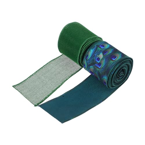LAPYAPPE 2 Stück Teiliges Set Grüne Dekobänder mit Drahtkante Breit Polyester Pfauenfeder für Weihnachtskränze Blumensträuße und Baumdekorationen Diy Bastelbedarf von LAPYAPPE