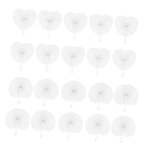 LAPYAPPE 20 Stück Weiße Faltfächer Runde und Herzförmige Handfächer aus Papier für Hochzeiten Partys und Kindergeburtstage Blanko Design zum Gestalten und Dekorieren von LAPYAPPE