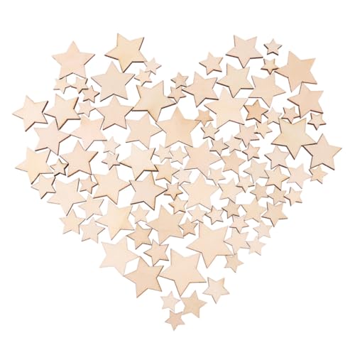 LAPYAPPE 200 Stück Teiliges Holz Deko Sterne Mix Natürliche Holzscheiben für DIY Basteln Hochzeit Partydekoration Langlebig und Vielseitig Einsetzbar von LAPYAPPE