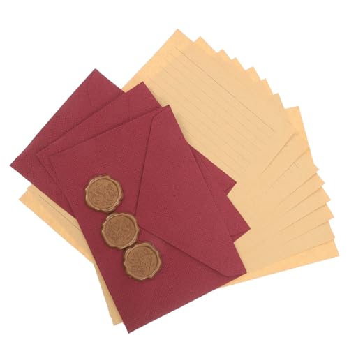 LAPYAPPE 2Sätze Teiliges Hochzeitseinladungsumschlag Set Stilvolle Klappumschläge aus Papier für Einladungen zu Besonderen Anlässen Rot mit Briefpapier und Wachs Siegel von LAPYAPPE