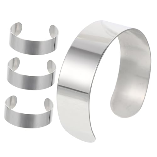 LAPYAPPE 4 Stück Edelstahl Armbandrohling Offene Manschettenarmbänder Robust Glatt Leicht zum Gravieren und DIY Schmuckherstellung Geeignet für Lederarmbänder und Individuelle Designs von LAPYAPPE