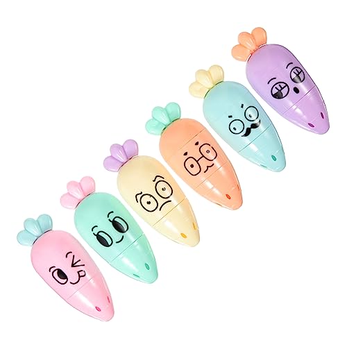 LAPYAPPE 6 Stück Cartoon-Textmarker Karotten-Leuchtstift Studenten Markierstift Textmarker für Studenten Schreibwaren süße Stifte Textmarker Marker Bunte Stifte tragbarer Buchmarker Plastik von LAPYAPPE